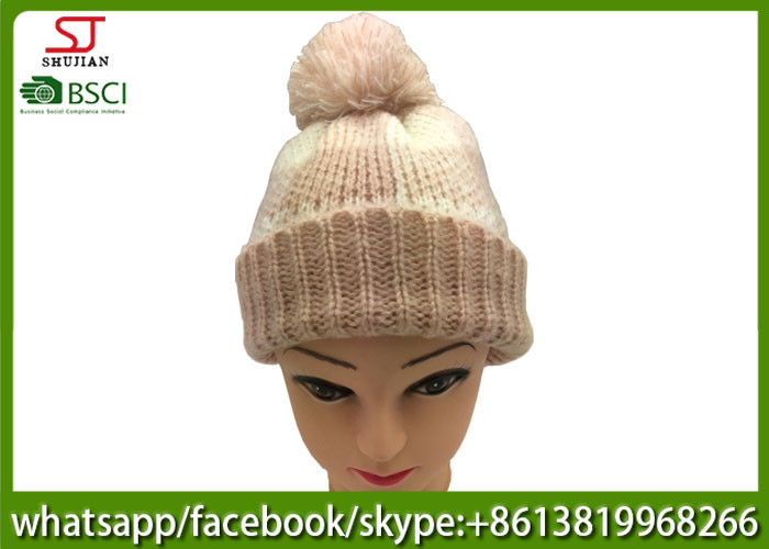 Chinese manufactuer skully pompom winter knitting hat cap 88g 21*23cm 100
