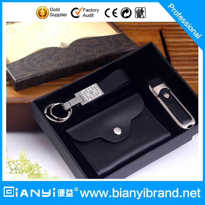 Wholesale Promotional PU leather corporate business card holder, card case and keyring gift set from china suppliers