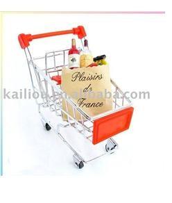 Wholesale Small Supermarket Shopping Trolley with advertisement board in red and metal base in chrome from china suppliers