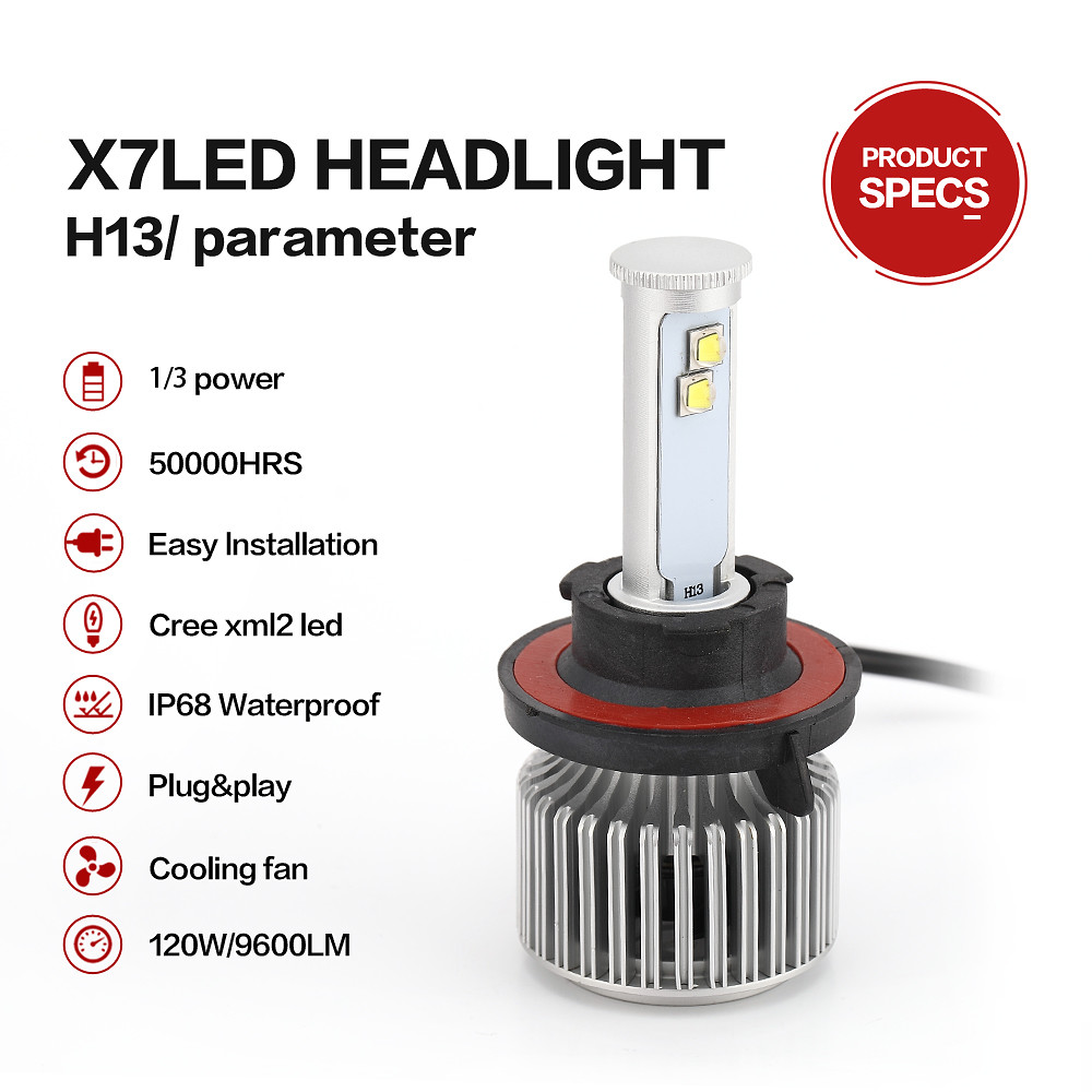 High Power Super White color LED Car Headlight Bulbs X7 H13 Cree Chips 80W