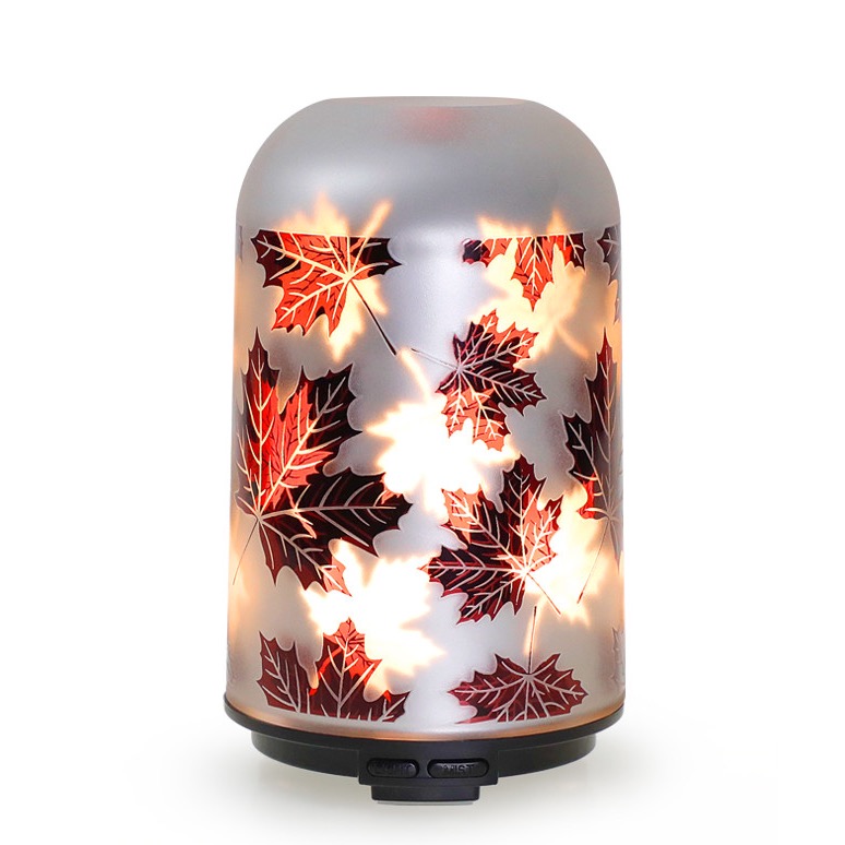 90*150mm Glass Aromatherapy Diffuser , Household Maple Leaf 100ml Aroma Diffuser for sale