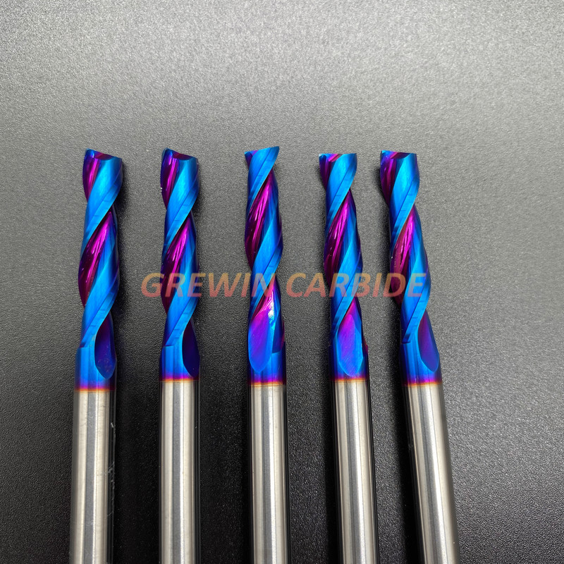 Double Flutes Spiral Flat Carbide End Mill Blue Nano Coated CNC Milling Cutter