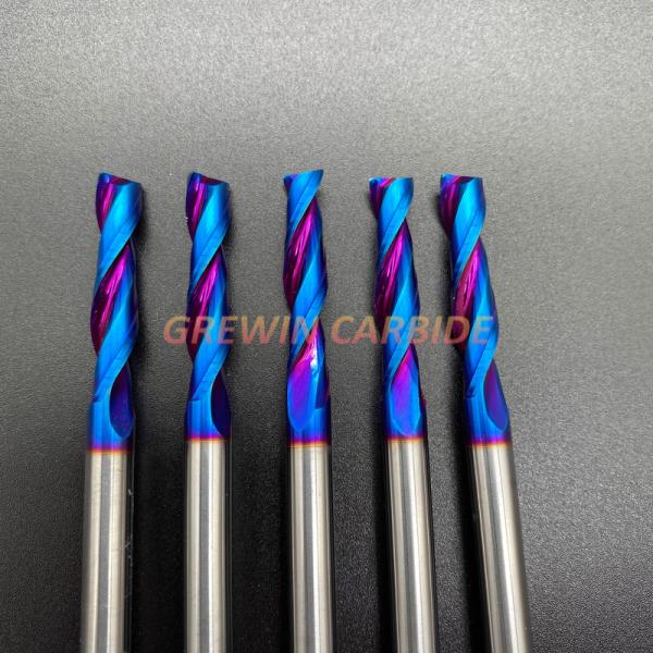Quality Double Flutes Spiral Flat Carbide End Mill Blue Nano Coated CNC Milling Cutter for sale
