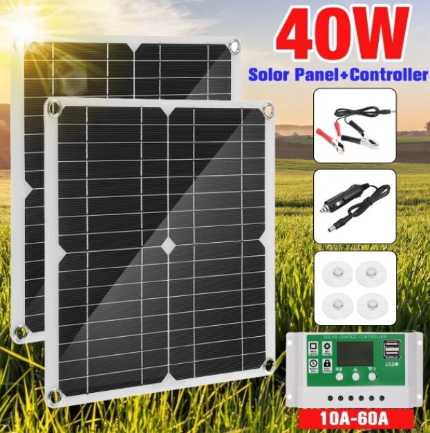 40W Solar Panel Car Battery Charger WIth Controller