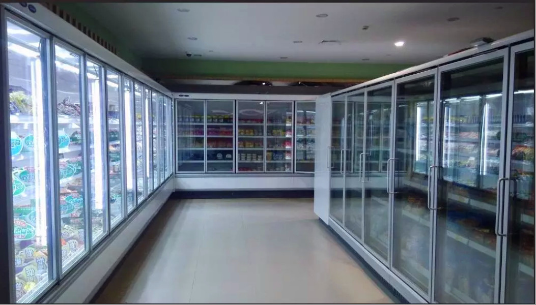 Wholesale Glass door commercial supermarket walk in cooler beverage milk display refrigerator from china suppliers
