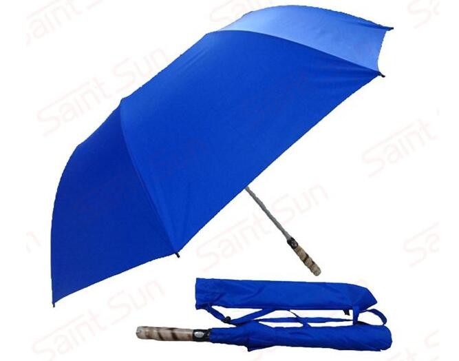 Wholesale Light Blue Foldable Golf Umbrella Fibreglass Ribs Bamboo Handle 14mm Steel Shaft from china suppliers