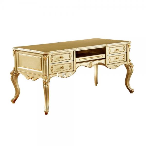 Quality Classic Home Office Table Carved Gold Wood Vintage Luxury Office Desk for sale
