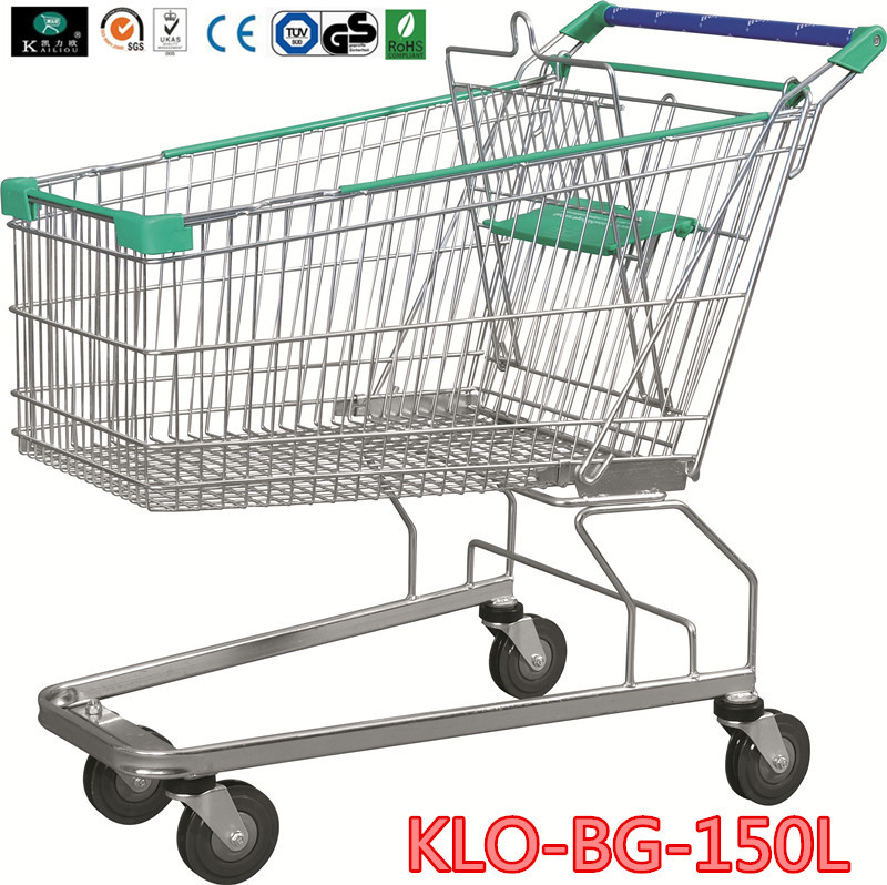 Wholesale 4 Wheeled Supermarket Shopping Trolley Zinc Plated With Transparent Powder Coating from china suppliers