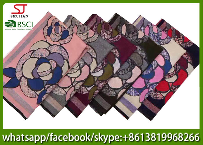 Wholesale China supplier large flower jacquard wool feel long scarf 70*180cm 35% wool 65%Acrylic neckerchief top fachion pashmina from china suppliers