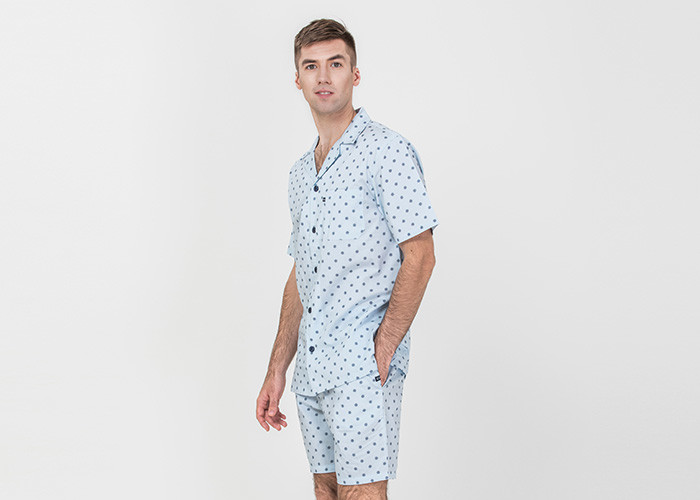 Wholesale Anti Shrink Mens Button Down Pajamas , Mens Loungewear Shorts Sets Blue Color from china suppliers