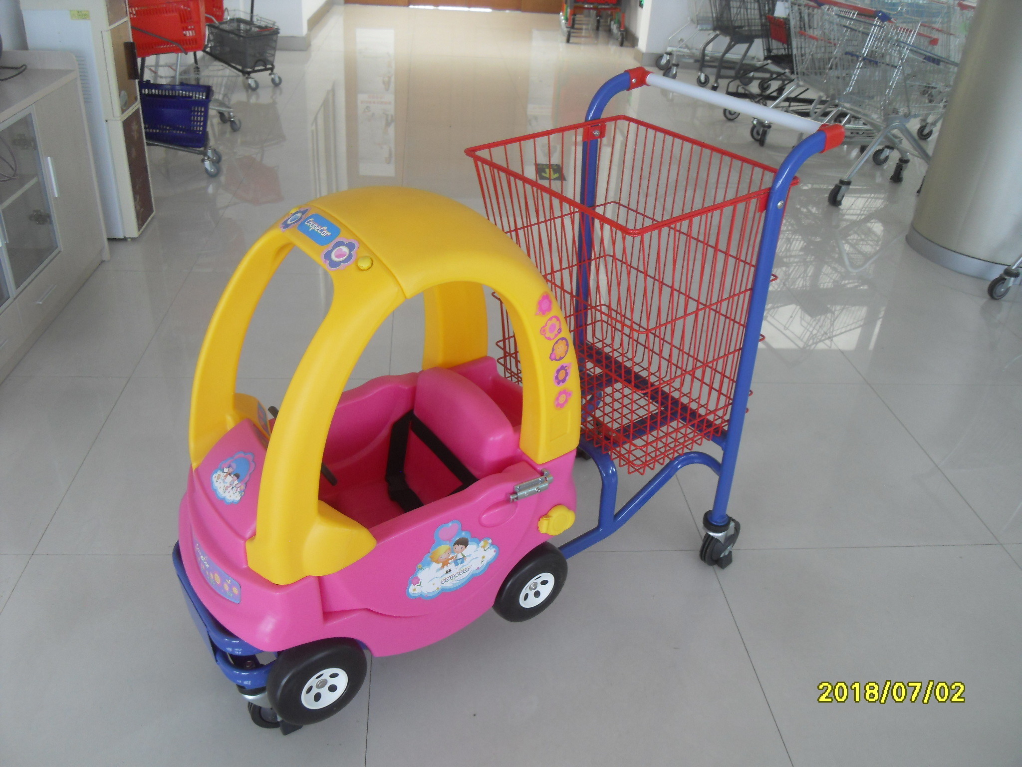 Wholesale Red And Yellow Childrens Shopping Trolley  With Rear Basket And 4 Swivel Flat Caster from china suppliers