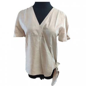 Wholesale V Neck Tie Loose Short Sleeve Women Blouse Shirt from china suppliers