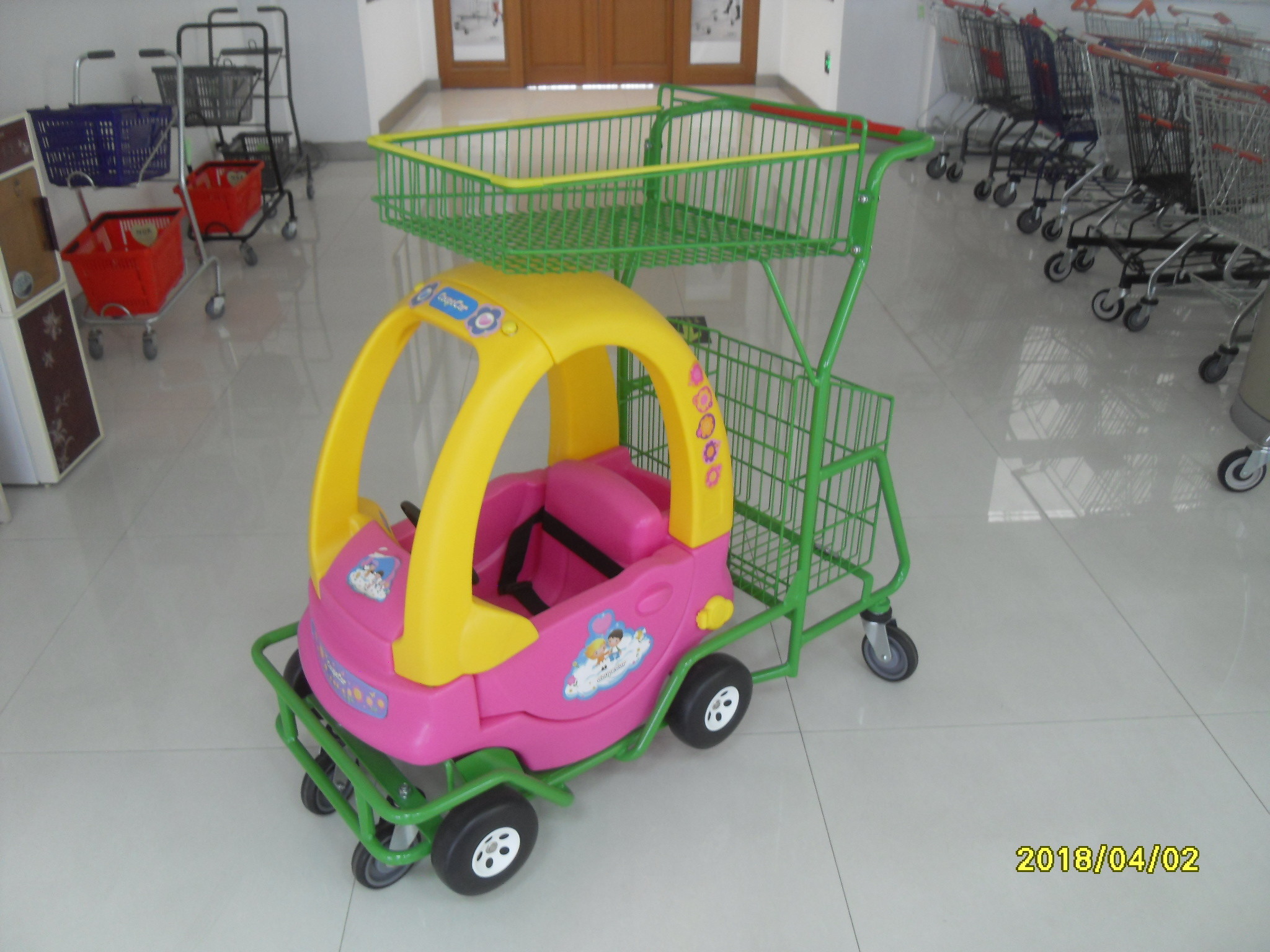 Wholesale 95L Children / Kids Shopping Carts With Rear Basket / 4 Swivel Flat Caster SGS CE from china suppliers