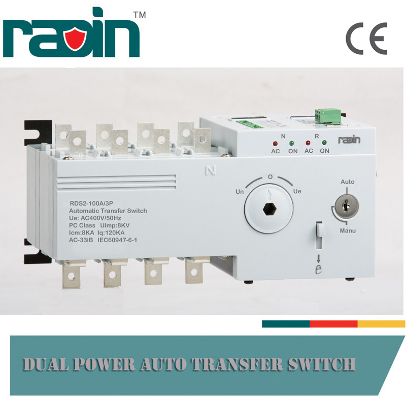 China New Design 3P/4P 6A---100A PC Type White Dual Power Automatic Transfer Switch with DC12V/24V Controller (RDS2-100) on sale