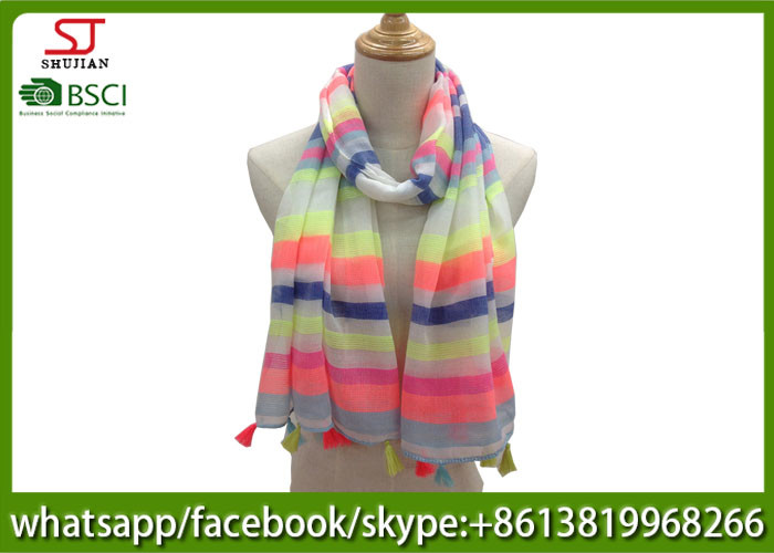 Wholesale Chinese factory colorful yarn stripe spring summer thin tassel scarf 100% Polyester 50*160cm sun protection from china suppliers