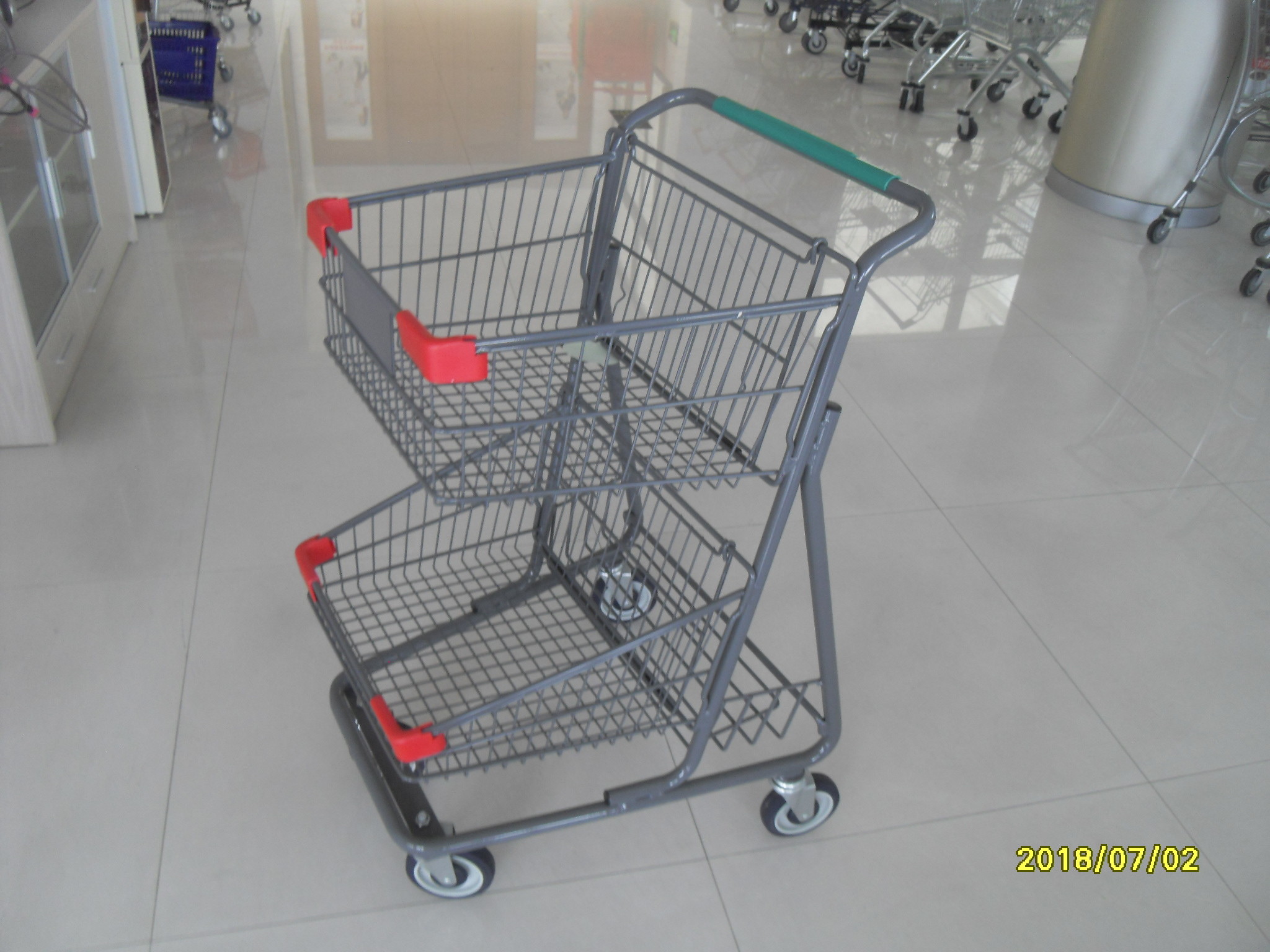 Wholesale Two Deck Basket  Shopping Trolley Cart With Grey Powder Coating Surface Treatment from china suppliers