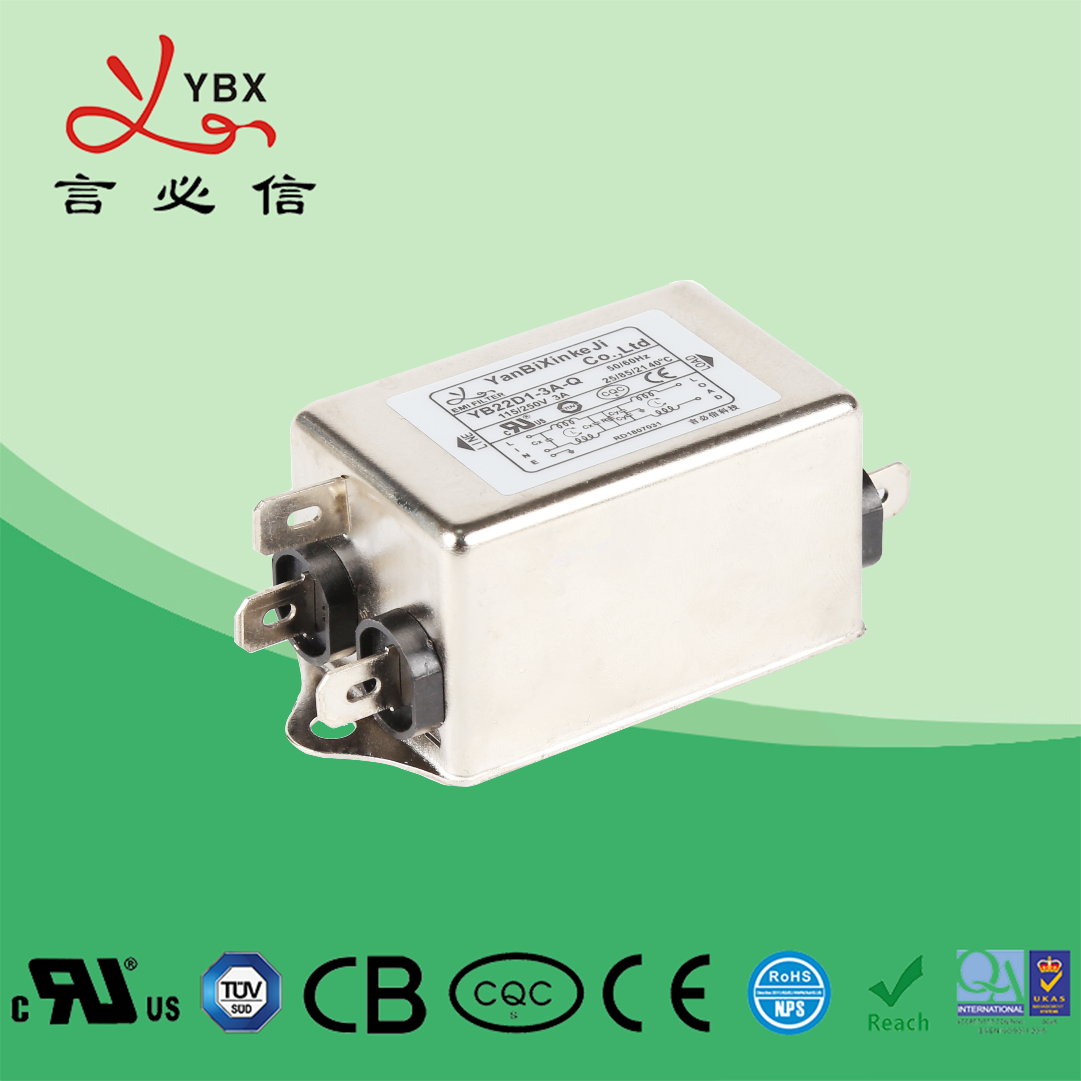 Wholesale 6A 1.5KW DC Line Noise Filter / LCD Power Line Signal Filter Compact Size from china suppliers