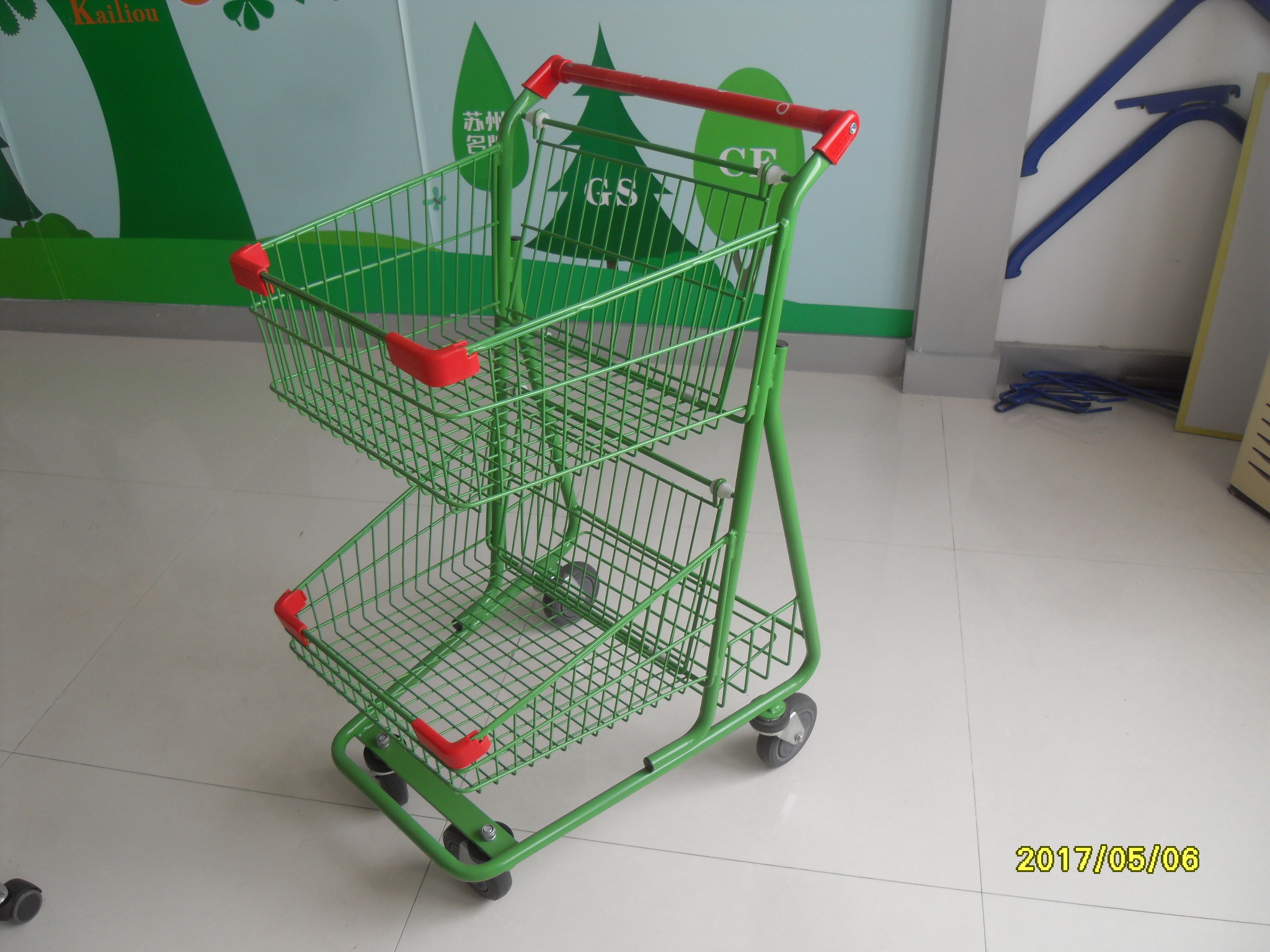 Wholesale Two Basket Grocery Shopping Trolley Wire Shopping Cart 656x521x1012mm from china suppliers