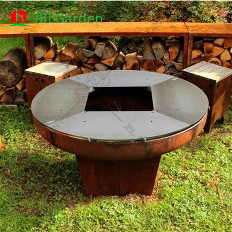 Wholesale D800mm Portable Corten Steel Steel BBQ Grill Outdoor Weather Resistant from china suppliers