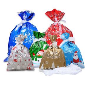 Wholesale Christmas Drawstring Foil Gift Bags , Holiday Ribbon Gift Bags from china suppliers