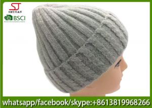 Wholesale Chinese manufactuer knitting stripe beanie winter hats 45%cony hair 15%wool 40%Acrylic104g 20*21cm light grey best price from china suppliers