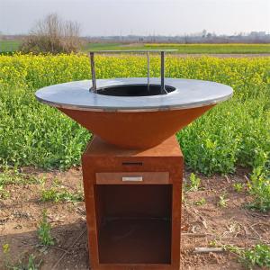 Wholesale Outdoor Weathered Corten Metal Fire Pit With Grill Table BBQ Charcoal Grill CE from china suppliers