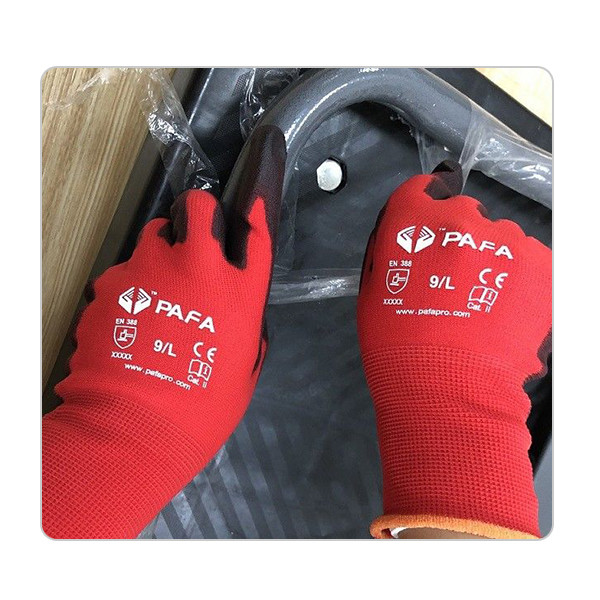 CE Level 3 Women Red Nylon Knit General Maintenance PU Gloves