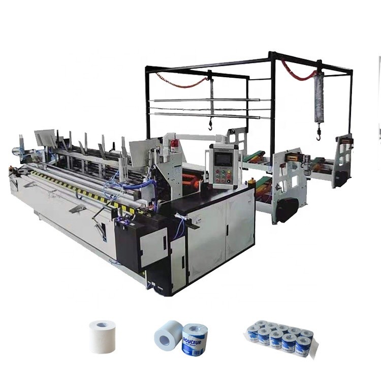 China Automatic color glue lamination kitchen towel embossing toilet paper rewinding machine for sale