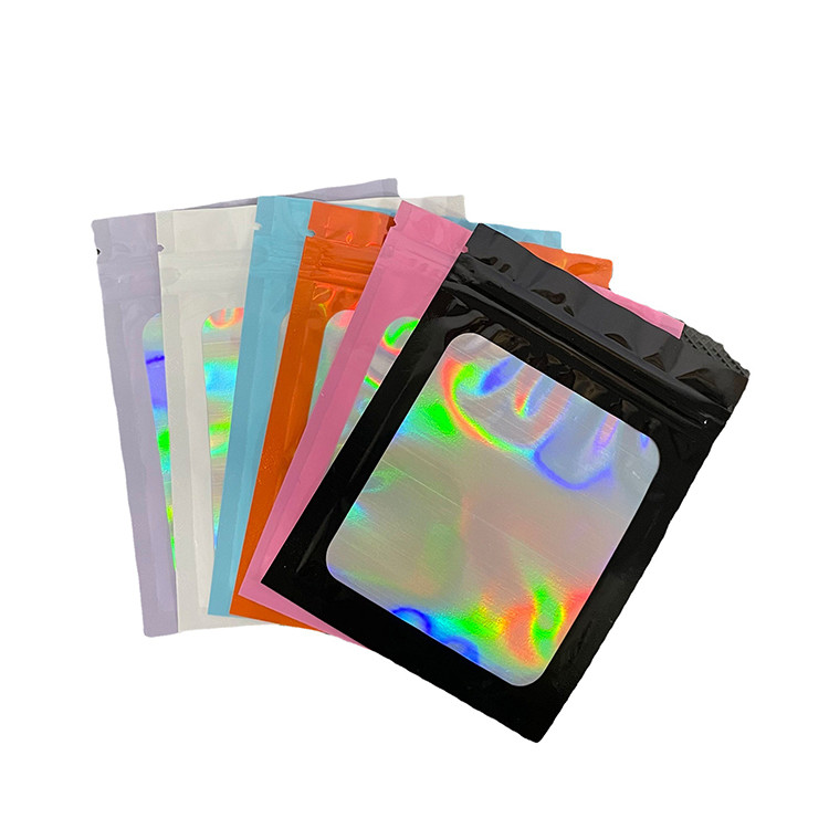Wholesale Smell Proof Food Mylar Resealable Holographic Pouch Bag With Clear Window from china suppliers