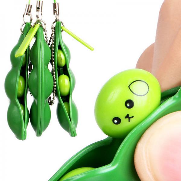 Quality Stress Relief Squeezed Bean Vent Toy Soybean Keychain Phone Bag Stress Relieve Fidget Funny Toy for sale