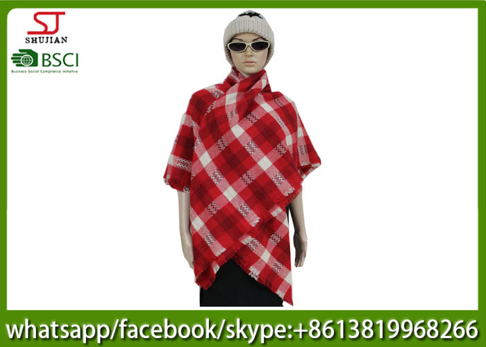 Wholesale 239g140*140cm100%Acrylic woven plaid poncho Hot sale high quality factory  keep warm jacquard fashion scarf from china suppliers