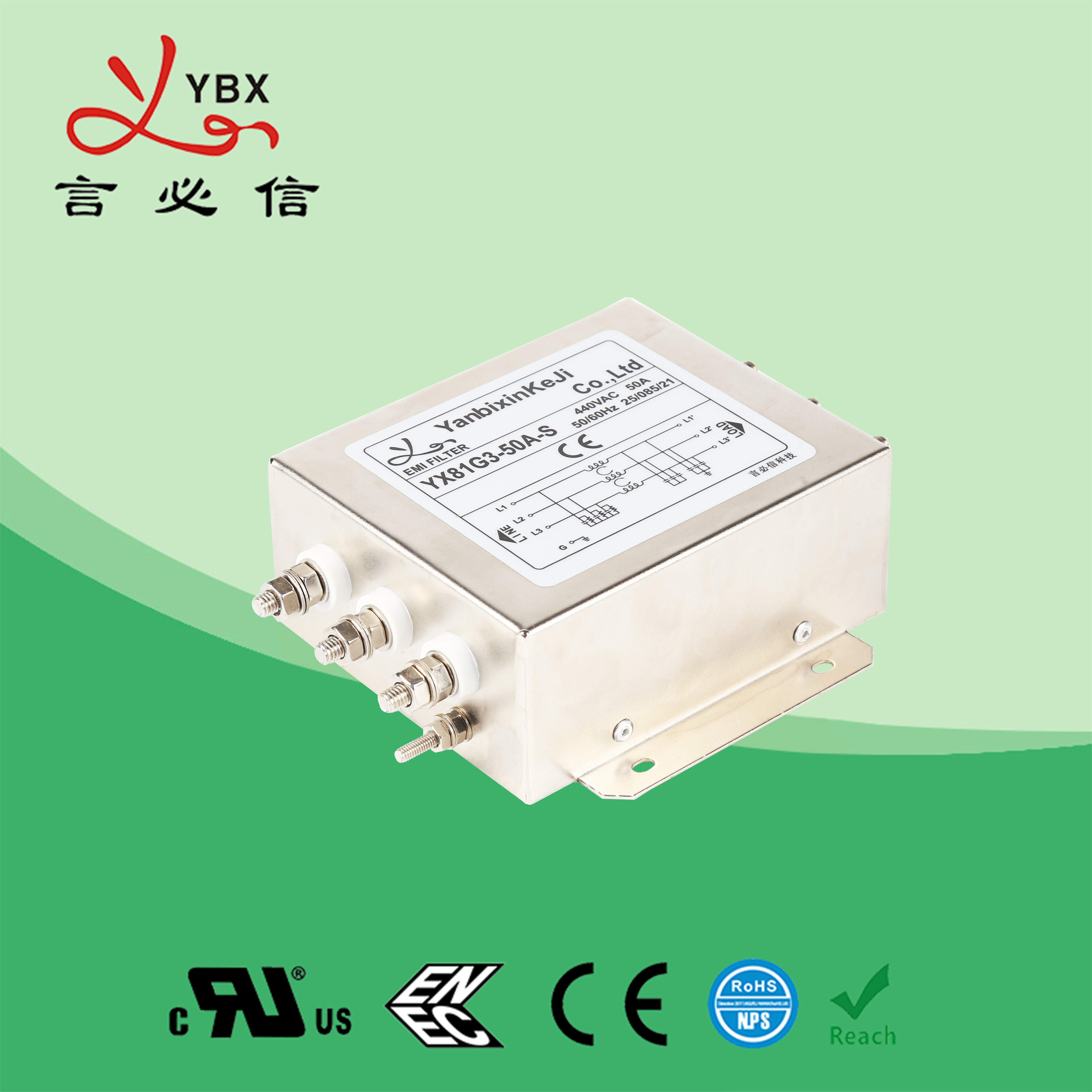 Wholesale Yanbixin Electronics Three Phase Rfi Filter CQC CE ROHS CUL TUV Certification from china suppliers