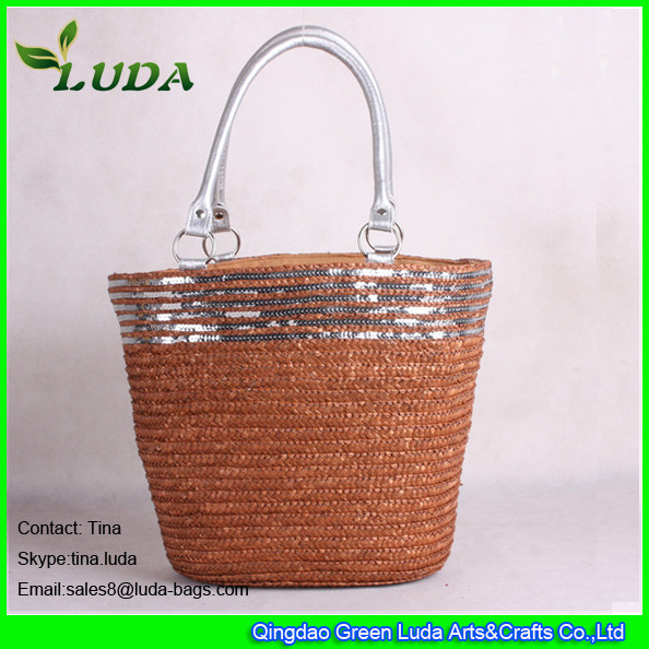LUDA  wholesale straw handbags silver sequins deco wheat straw beach bag