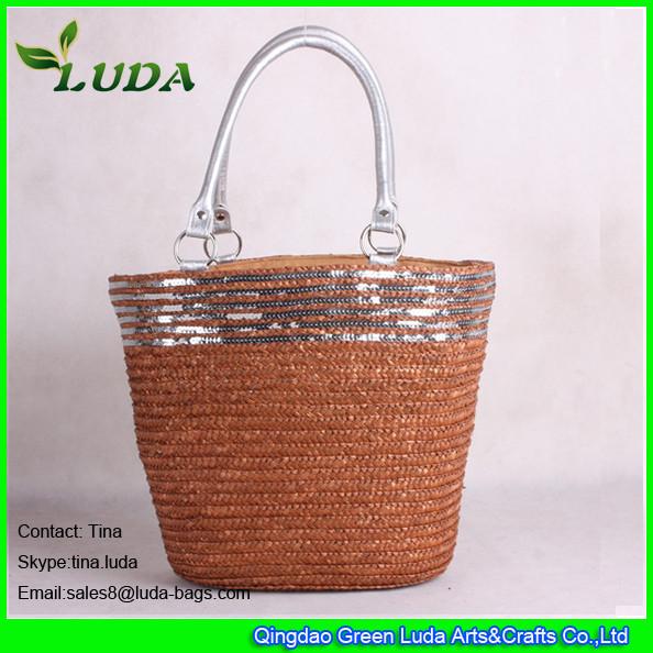 Quality LUDA  wholesale straw handbags silver sequins deco wheat straw beach bag for sale