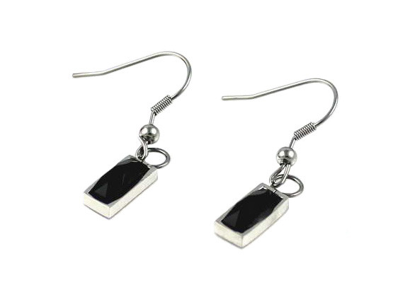 Wholesale Flat Oblong Stainless Steel Drop Earrings With Jet Crystal Silver Plated from china suppliers