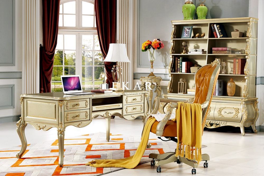 Wholesale Classic Home Office Table Carved Gold Wood Vintage Luxury Office Desk from china suppliers