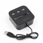 All In One 3 Port Card Reader Square Multi USB Splitter