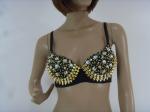 Black Strap Ladies Night Club Wear Sexy Sequin Beaded Bra With Silver Rivet