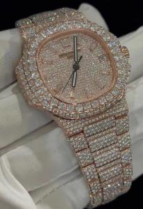 China Steel Body Full Iced Out Moissanite Diamond Watch Wrist Watch Handmade on sale
