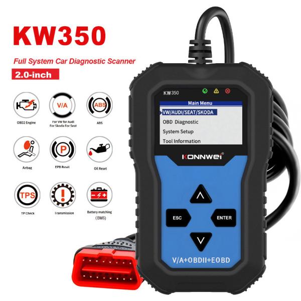 Full System ABS OBD2 Car Diagnostic Scanner Konnwei KW350 for VW Seat Skoda Audi