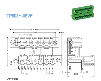 Plug - in Terminal Block Pitch 5.08mm 300V 18A 2 x 2P - 22 x 2P Pluggable Terminal Block Header Male Sockets