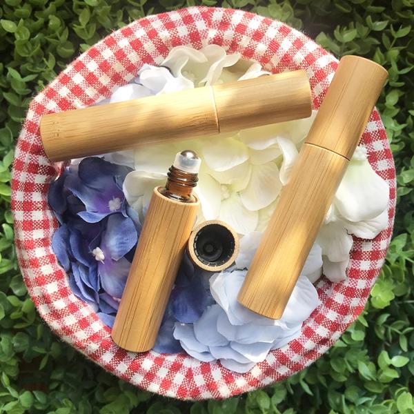 Bamboo Roll On Perfume Bottles Engraving Surface With Stainless Steel Ball