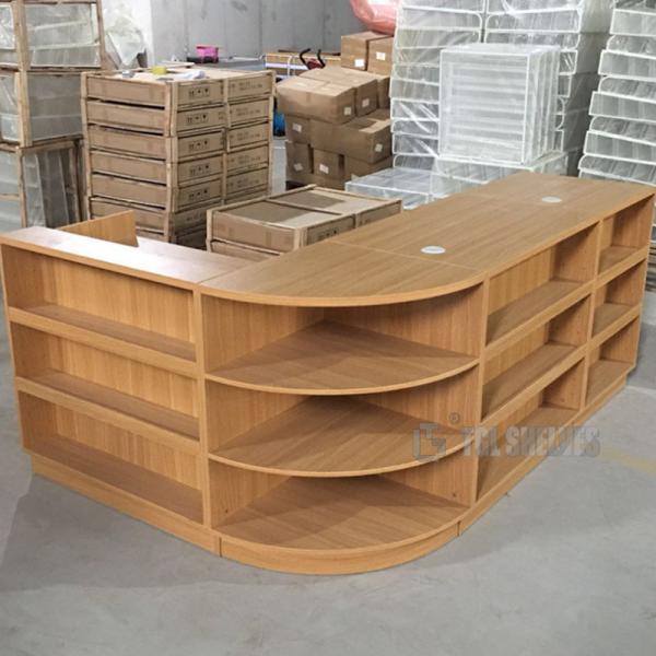Quality Powder Coating L Shaped Checkout Counter , Retail Display Counters 90×30×135cm size for sale