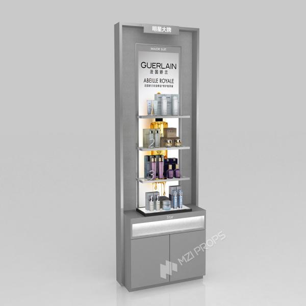 GDR02-BG06 Right Illuminated Skincare Display Cabinet with 60mm Soft Film Light Box and Laser Engraved Brand Logo for Fashion Boutiques