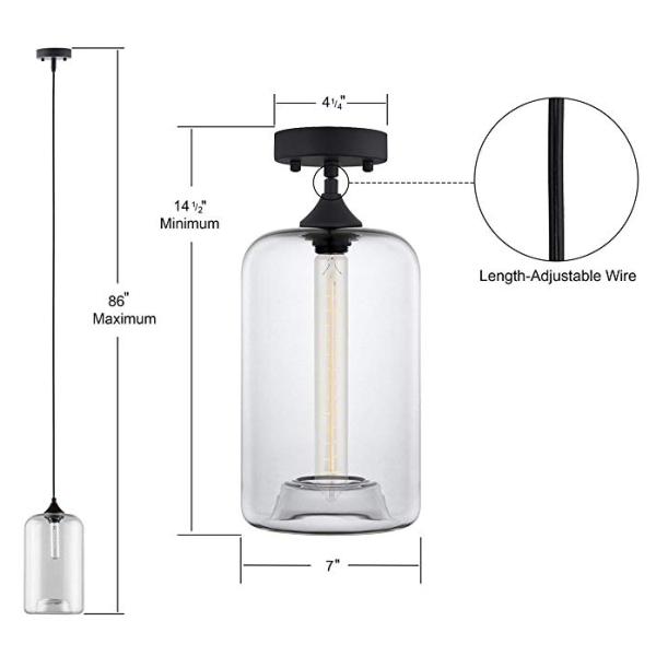 60W E26 Base Clear Globe Pendant Light For Bathroom / Living Room