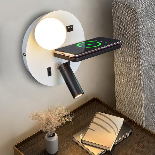 Bedside reading wall lamp acrylic ball USB wireless charger bedroom bed board light living Bedhead wall light for hotel