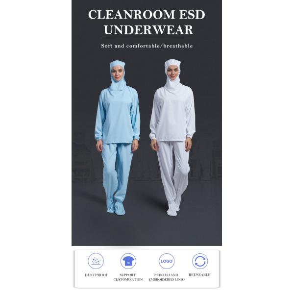 Cleanroom ESD Underwear Hooded 10e6-10e9 Ohm Polyester Pongee