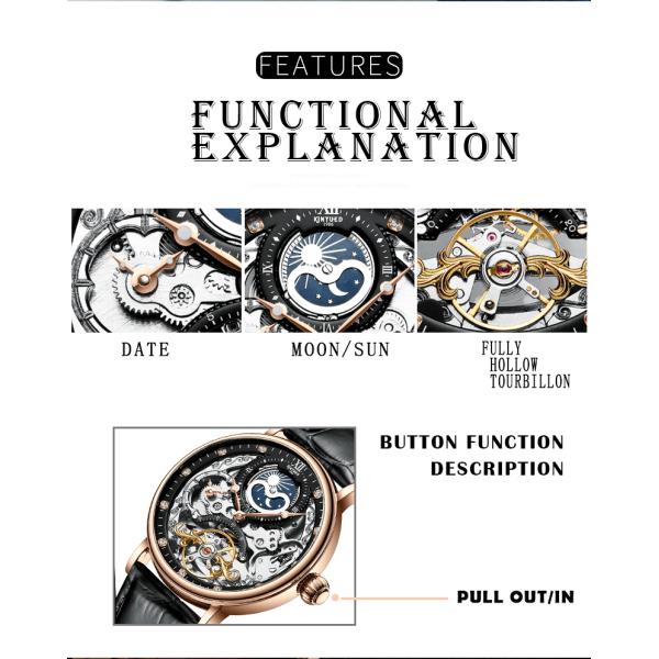 Elegant Appearance Tourbillon Mechanical Watch Moon Phase Mechanical Wrist Watch