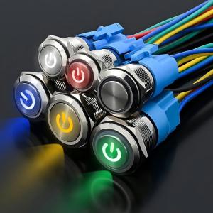 China 19mm Metal annular Push Button Switch 3v 12V 24V 110V 220V LED Lamp Illumination Waterproof Momentary Latching Switch Ri on sale