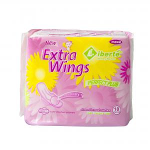 China Extra Wings Ladies Sanitary Napkins 250mm Mesh Surface Wood Pulp Paper on sale